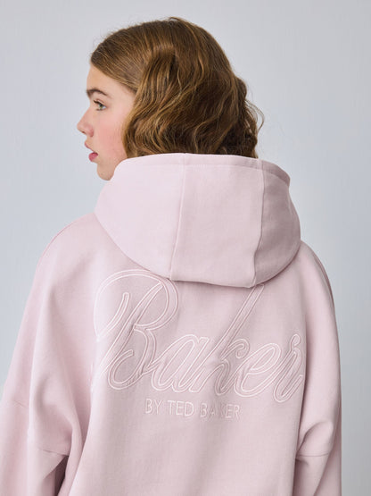 Baker by Ted Baker Oversized Satin Appliqué Back Print Pink/White Hoodie image 6