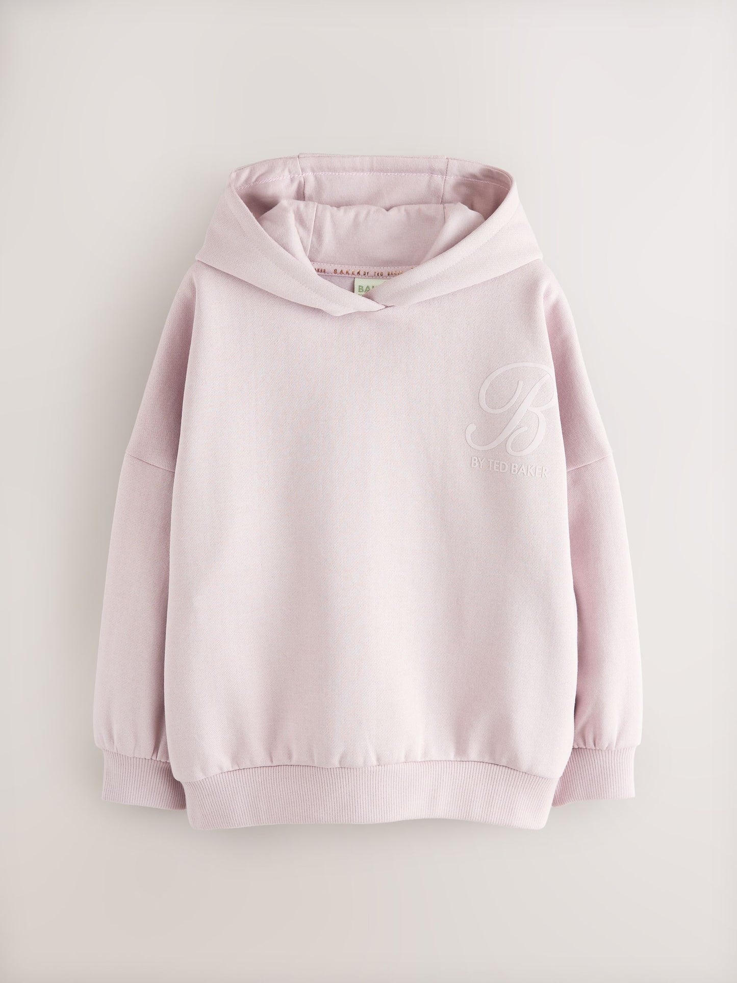 Baker by Ted Baker Oversized Satin Appliqué Back Print Pink/White Hoodie image 7