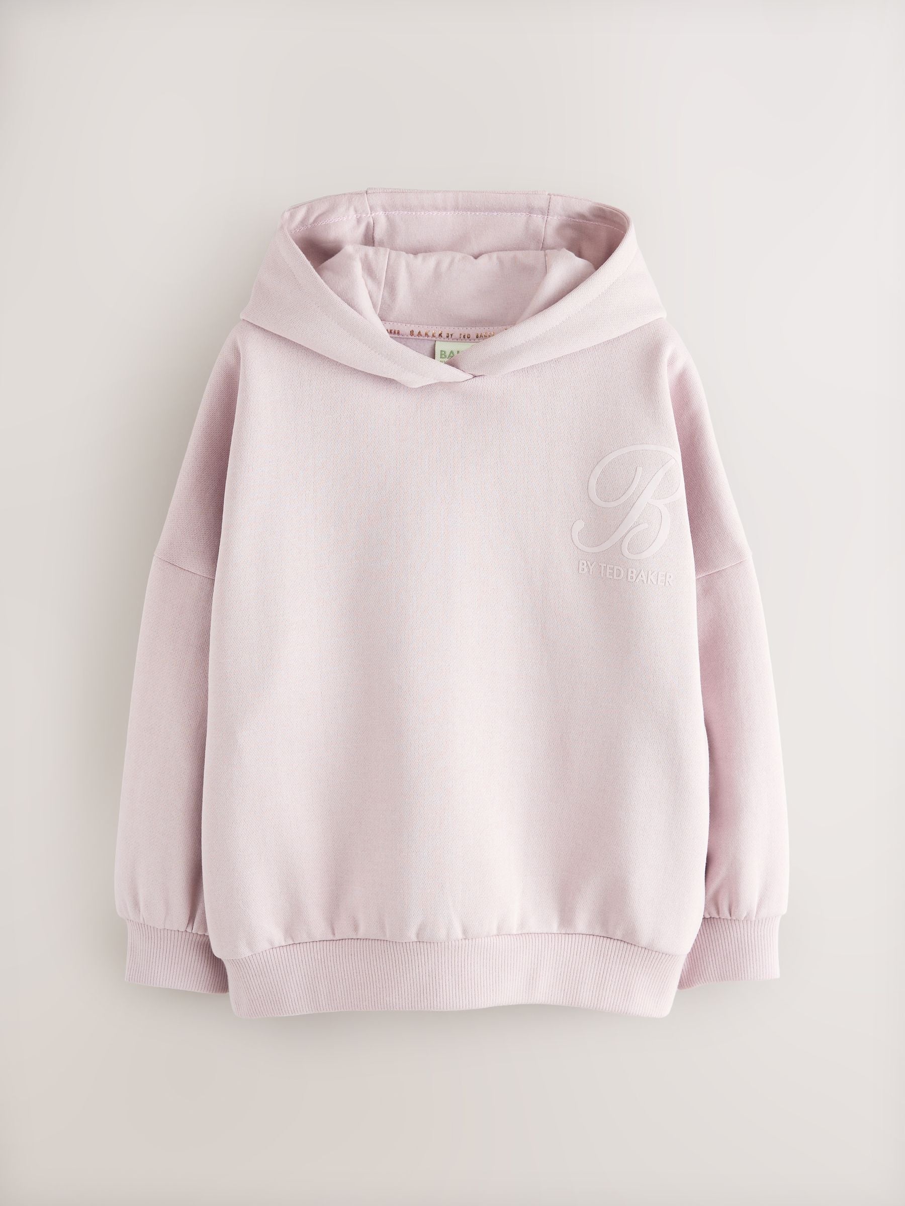 Baker by Ted Baker Oversized Satin Appliqué Back Print Pink/White Hoodie image 7
