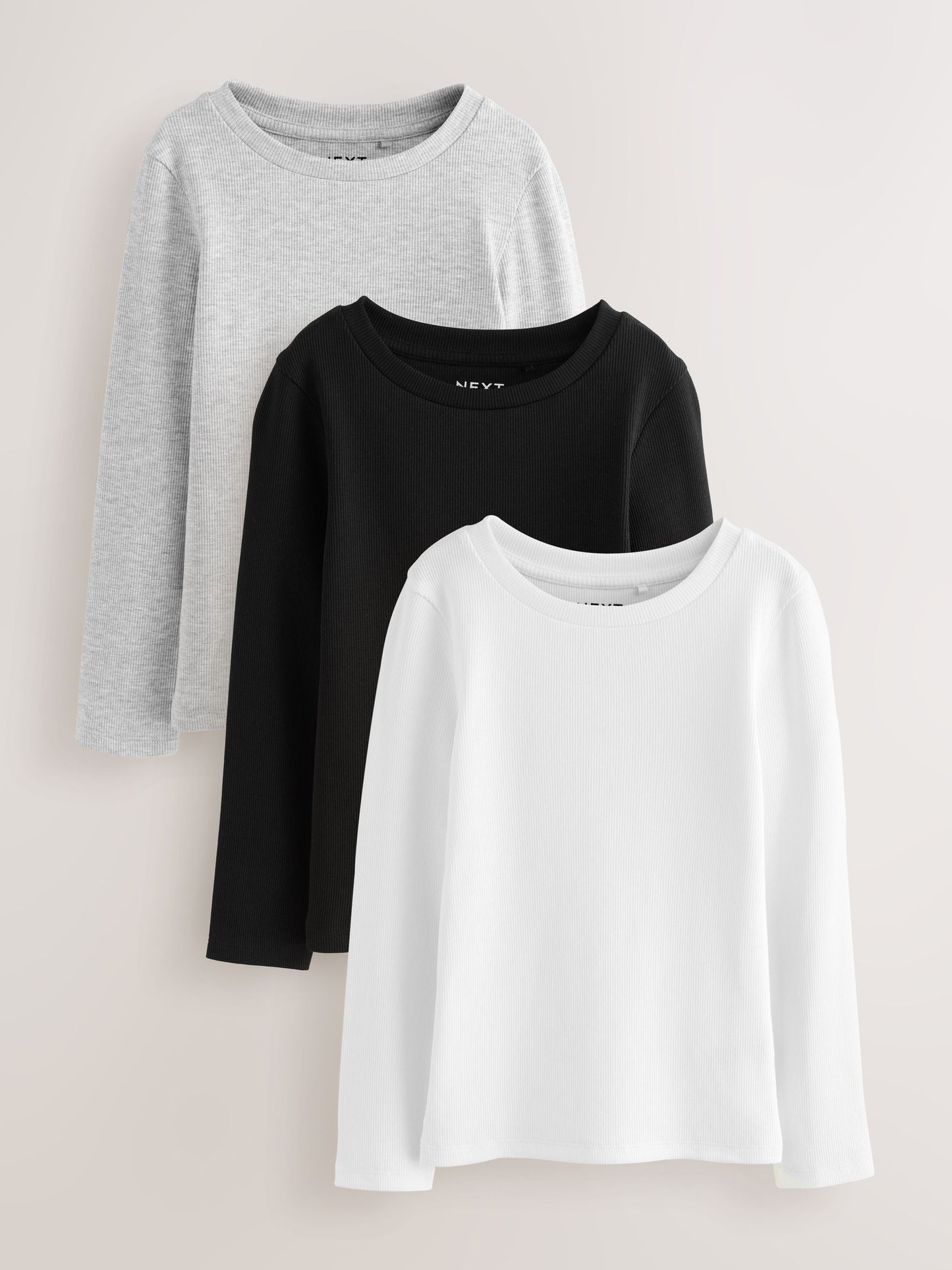 Dsiney Kidz - Black/White Long Sleeve Ribbed Tops 3 Pack (3-16yrs) image 1