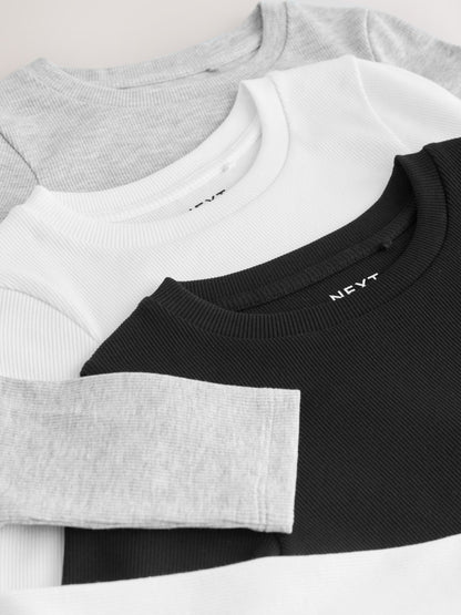 Dsiney Kidz - Black/White Long Sleeve Ribbed Tops 3 Pack (3-16yrs) image 7