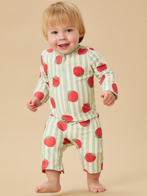 MORI Green UPF 50+ Strawberry Stripe Sun Safe Zip-Up Swimsuit image 1