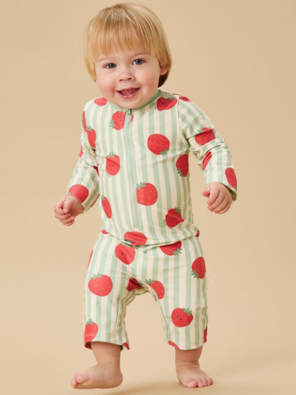 MORI Green UPF 50+ Strawberry Stripe Sun Safe Zip-Up Swimsuit image 1