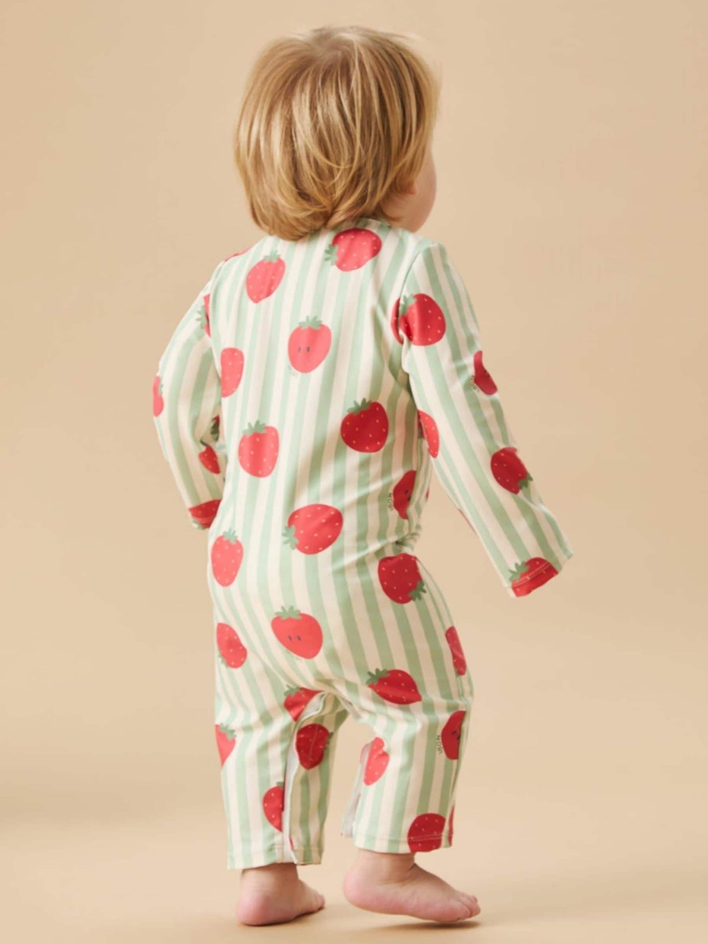 MORI Green UPF 50+ Strawberry Stripe Sun Safe Zip-Up Swimsuit image 2