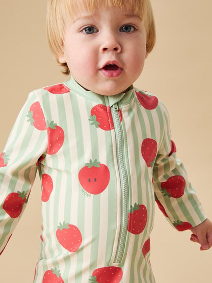 MORI Green UPF 50+ Strawberry Stripe Sun Safe Zip-Up Swimsuit image 3