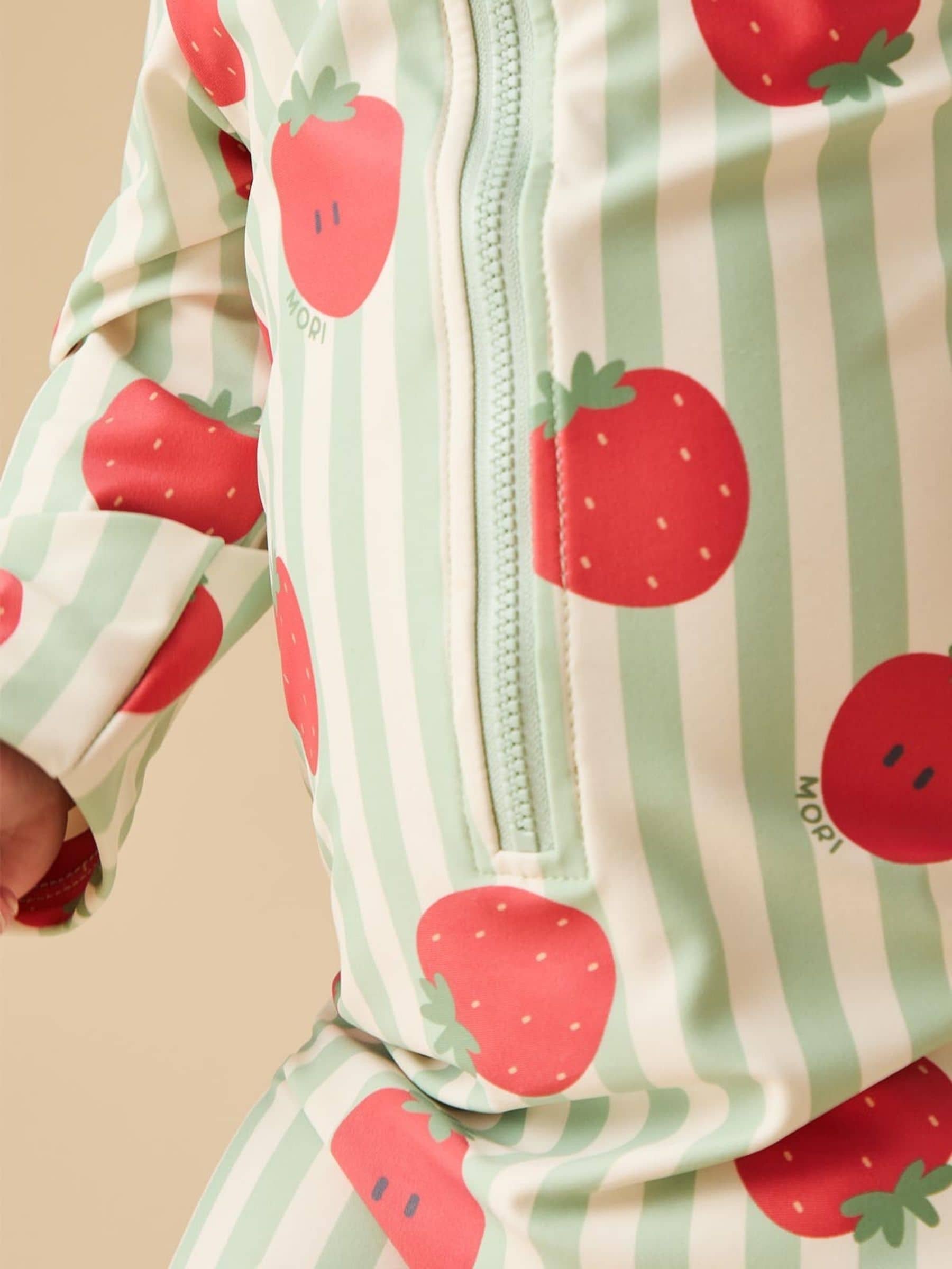 MORI Green UPF 50+ Strawberry Stripe Sun Safe Zip-Up Swimsuit image 4