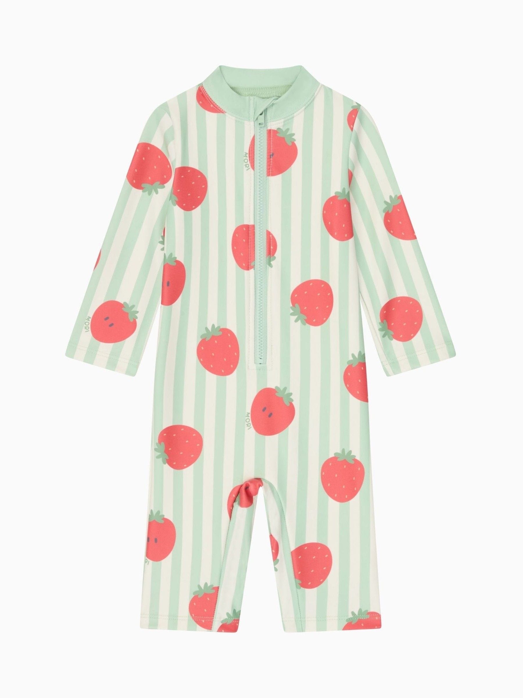 MORI Green UPF 50+ Strawberry Stripe Sun Safe Zip-Up Swimsuit image 5