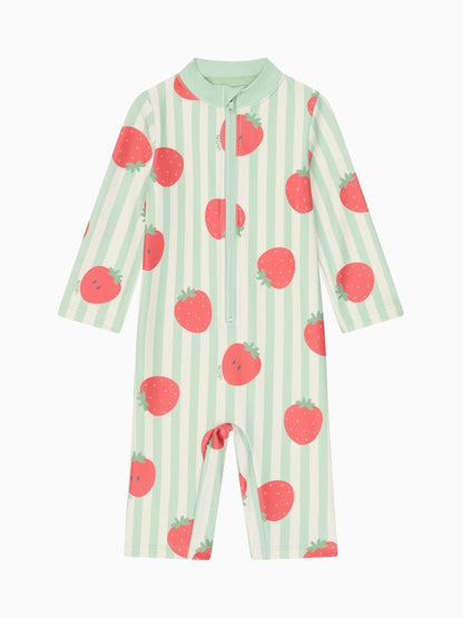 MORI Green UPF 50+ Strawberry Stripe Sun Safe Zip-Up Swimsuit image 5