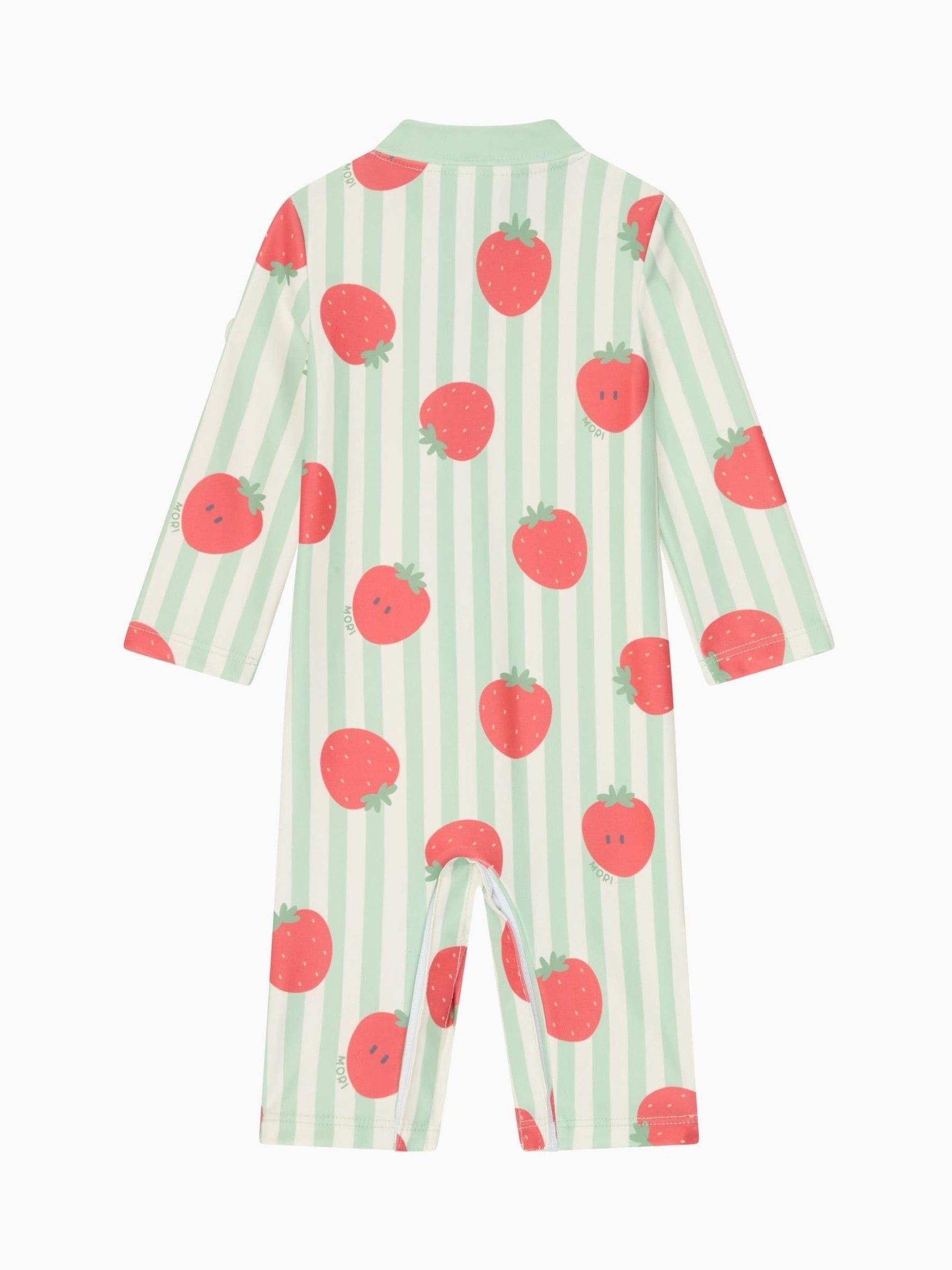 MORI Green UPF 50+ Strawberry Stripe Sun Safe Zip-Up Swimsuit image 6