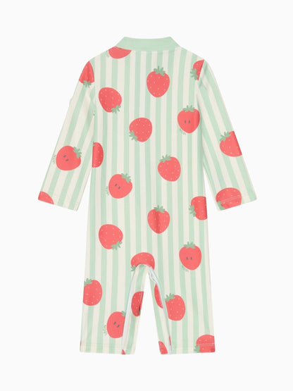 MORI Green UPF 50+ Strawberry Stripe Sun Safe Zip-Up Swimsuit image 6