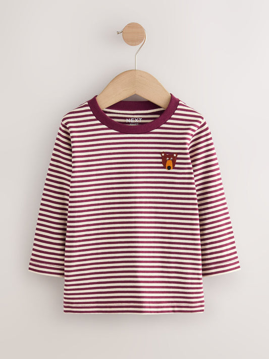 Berry Red Stripe Bear Long Sleeve Appliqué T-Shirt (3mths-7yrs) image 1