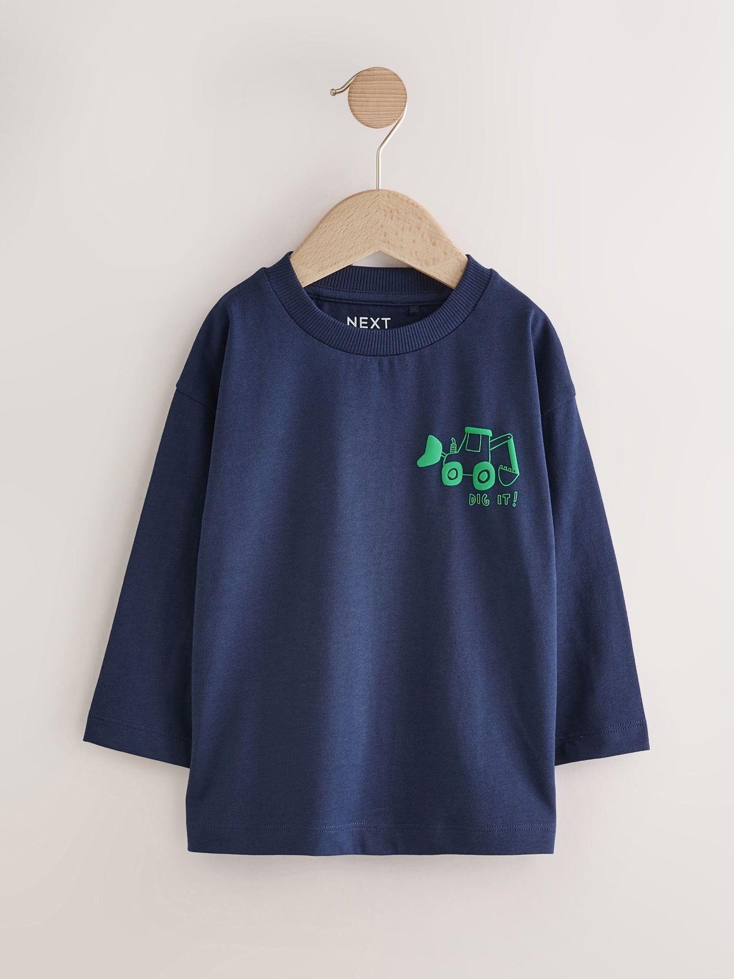 Navy Blue Tractor Long Sleeves Semi Plain T-Shirt (3mths-7yrs) image 1