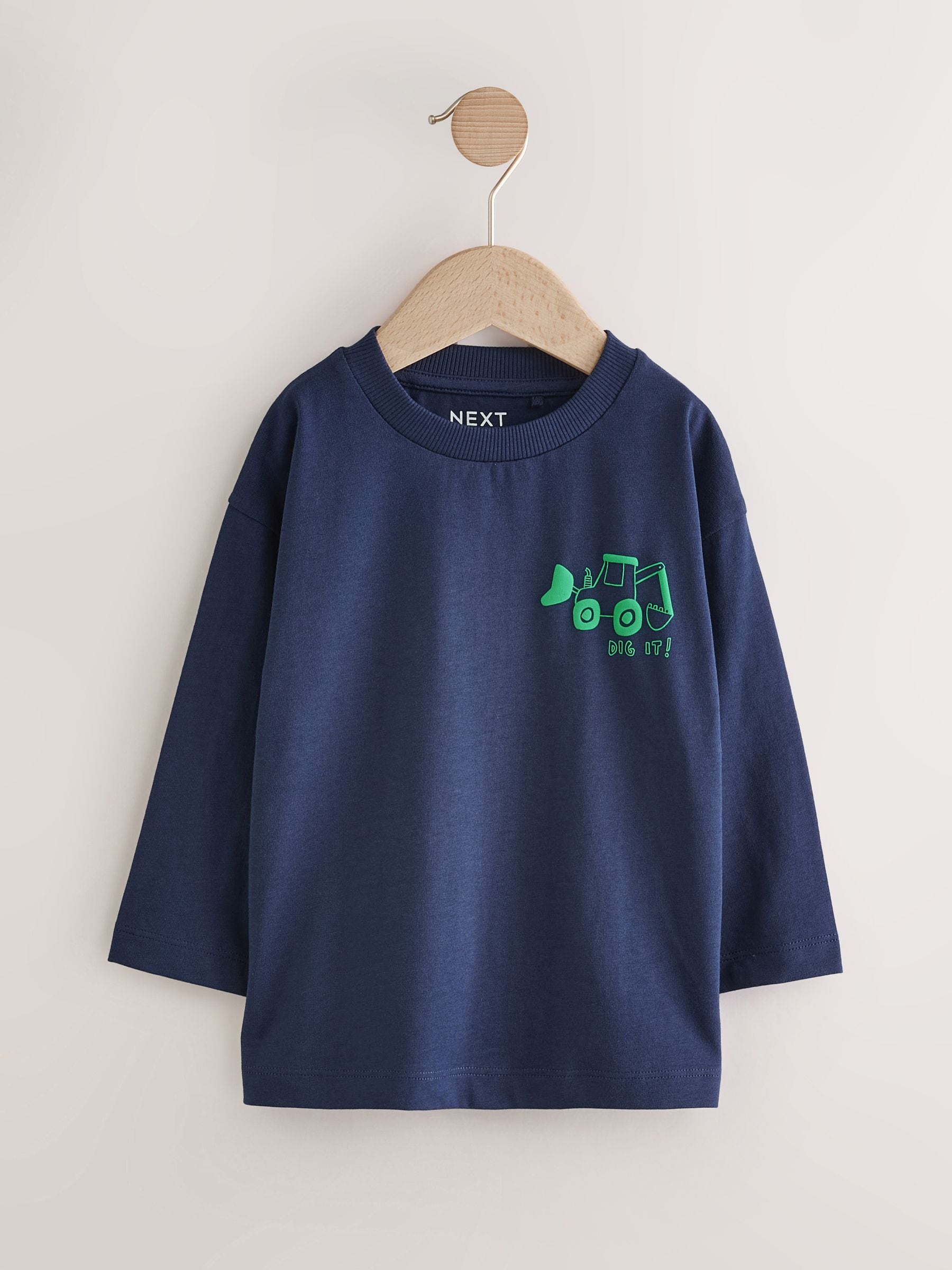 Navy Blue Tractor Long Sleeves Semi Plain T-Shirt (3mths-7yrs) image 1