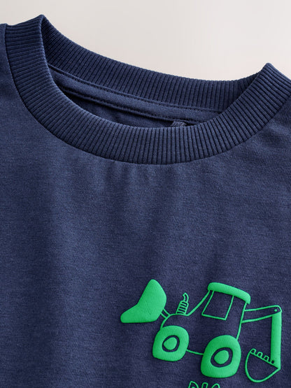 Navy Blue Tractor Long Sleeves Semi Plain T-Shirt (3mths-7yrs) image 4