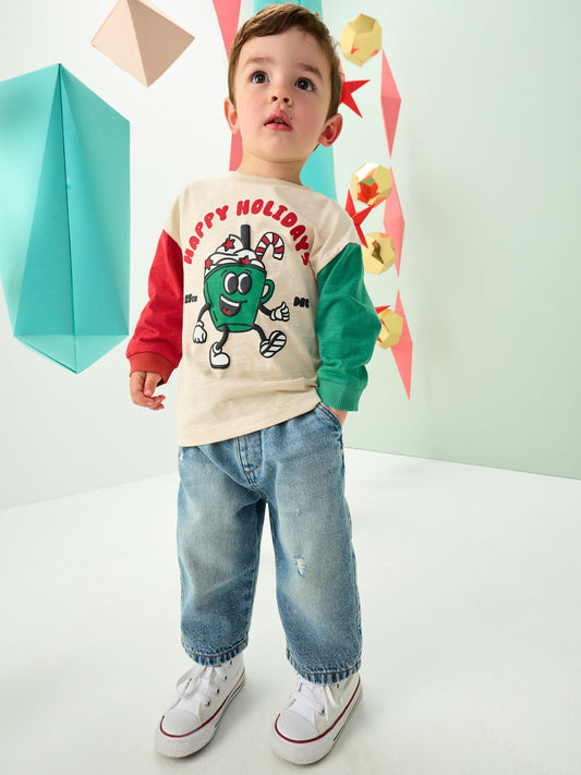 Stone Hotchpotch Graphic Christmas Long Sleeve T-Shirt (3mths-7yrs)