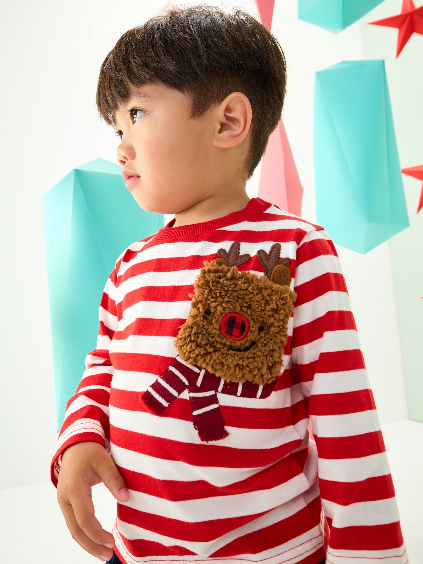White/Red Reindeer Pocket Christmas Long Sleeve T-Shirt (3mths-7yrs) image 4