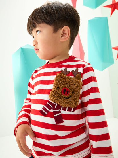 White/Red Reindeer Pocket Christmas Long Sleeve T-Shirt (3mths-7yrs) image 4
