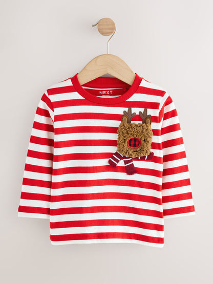 White/Red Reindeer Pocket Christmas Long Sleeve T-Shirt (3mths-7yrs) image 5