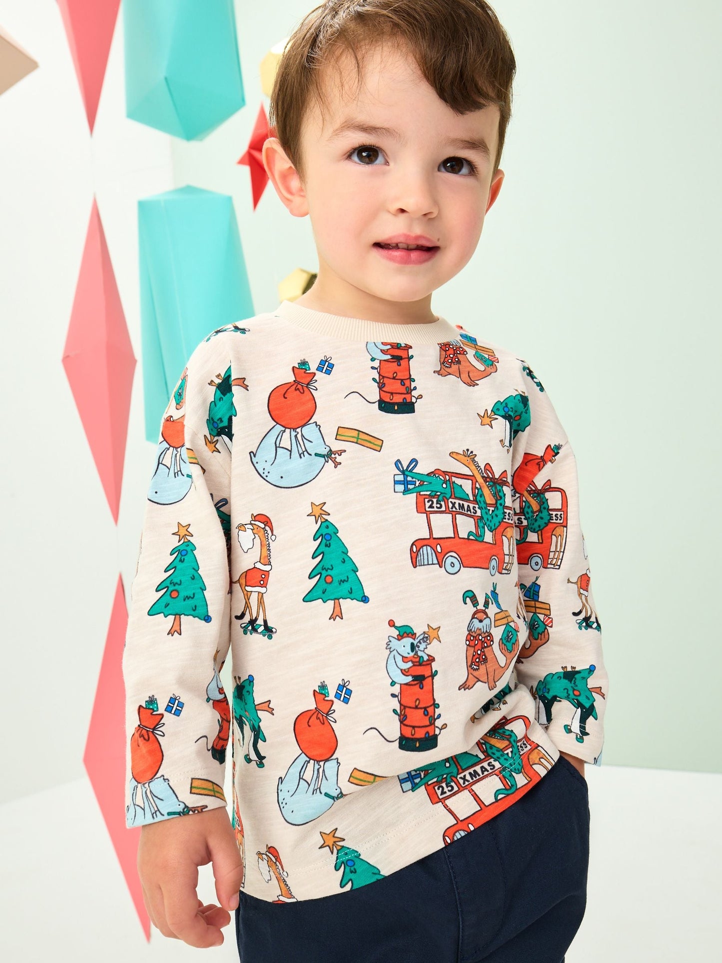 Stone All-Over Print Christmas Long Sleeve T-Shirt (3mths-7yrs)