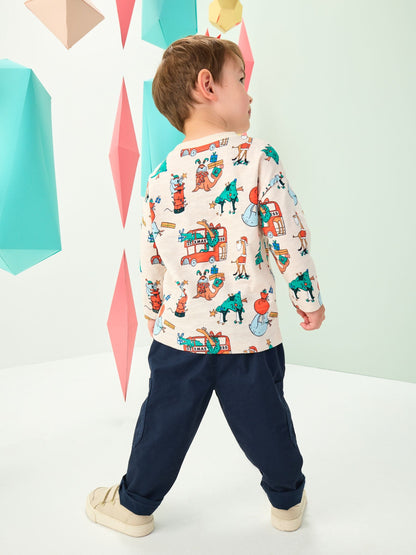 Stone All-Over Print Christmas Long Sleeve T-Shirt (3mths-7yrs)