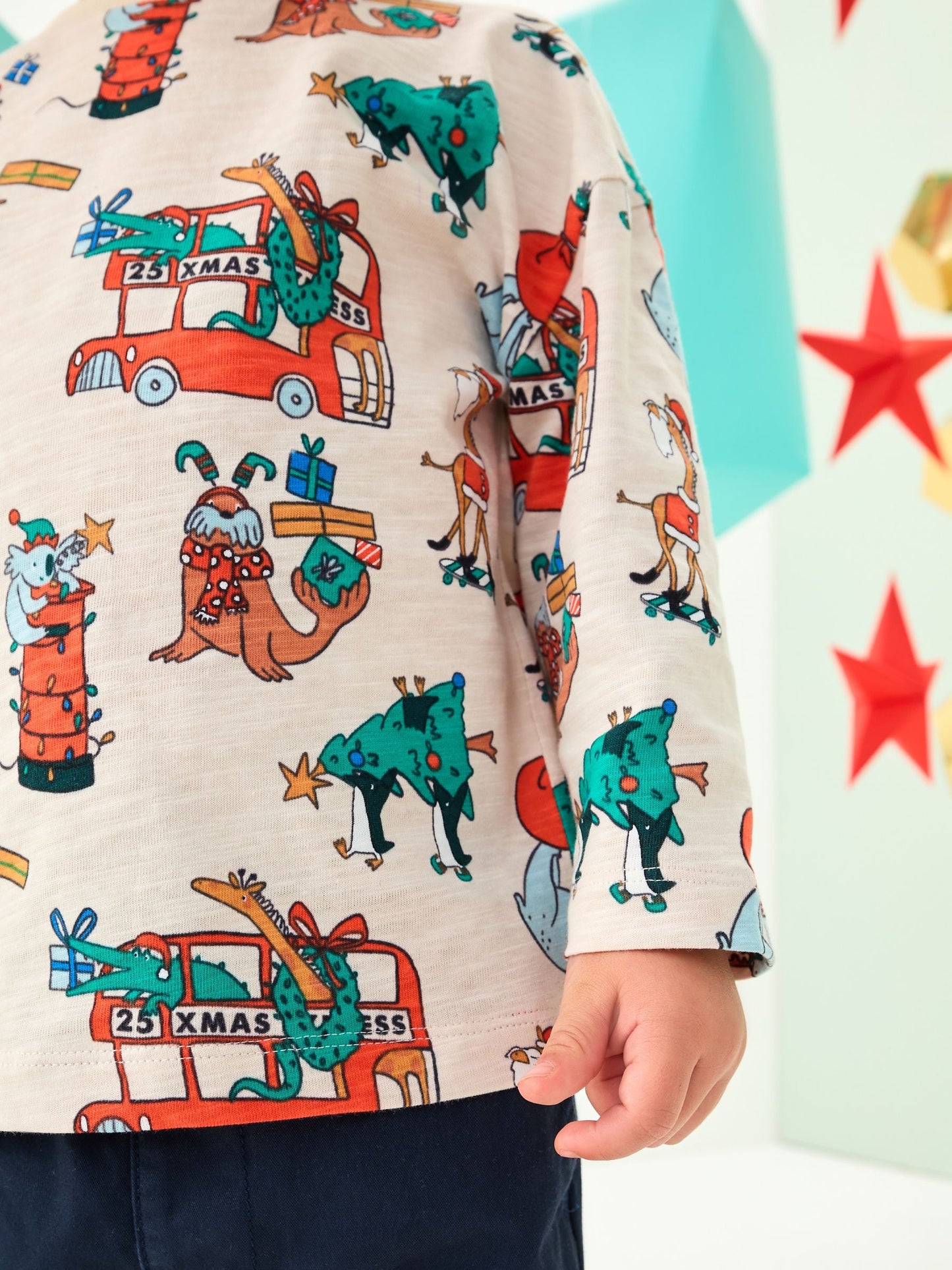 Stone All-Over Print Christmas Long Sleeve T-Shirt (3mths-7yrs)