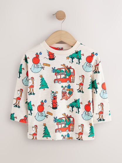 Stone All-Over Print Christmas Long Sleeve T-Shirt (3mths-7yrs)