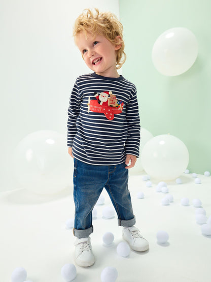 Navy/White Appliqué Christmas Long Sleeve T-Shirt (3mths-7yrs)