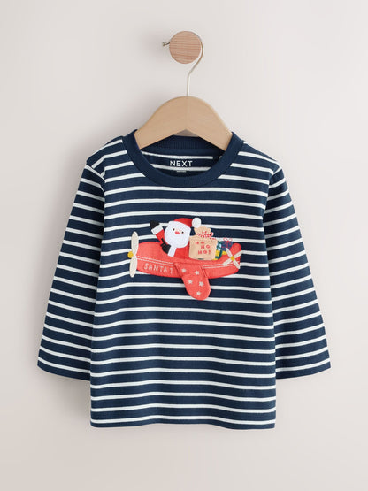 Navy/White Appliqué Christmas Long Sleeve T-Shirt (3mths-7yrs)