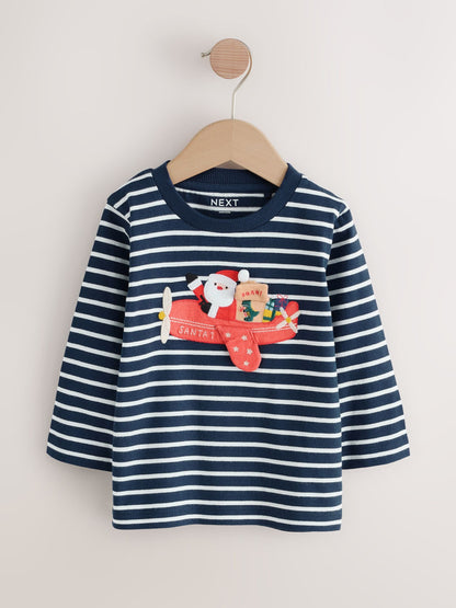 Navy/White Appliqué Christmas Long Sleeve T-Shirt (3mths-7yrs)