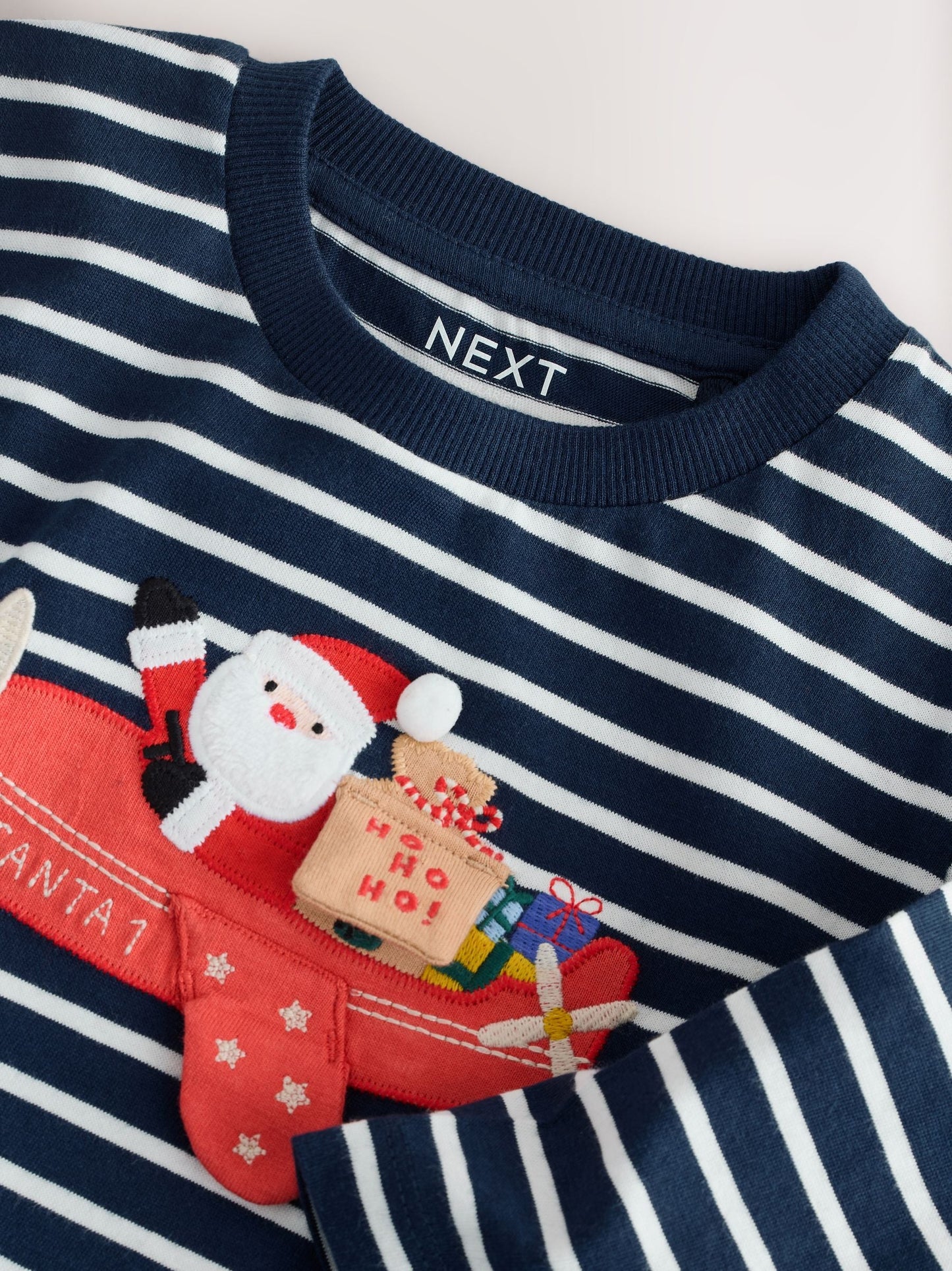 Navy/White Appliqué Christmas Long Sleeve T-Shirt (3mths-7yrs)