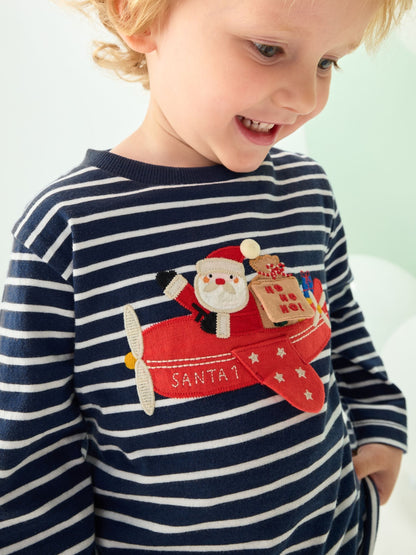 Navy/White Appliqué Christmas Long Sleeve T-Shirt (3mths-7yrs)