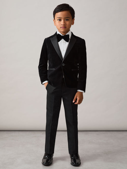 Reiss Black Ace 3-9 yrs Single-Breasted Velvet Blazer image 1