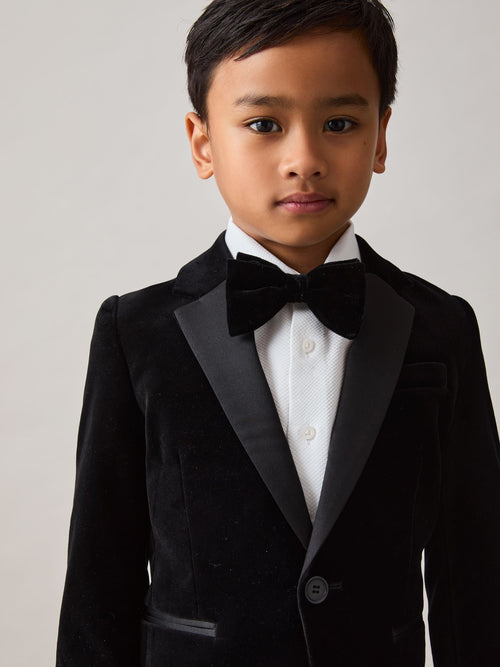 Reiss Black Ace 9-13 yrs Single-Breasted Velvet Blazer image 1