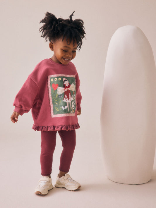 Burgundy Red Fairy Frill Hem Sweatshirt & Leggings Set (3mths-7yrs) image 1