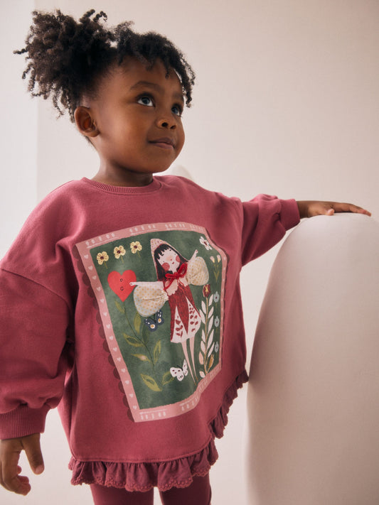 Burgundy Red Fairy Frill Hem Sweatshirt & Leggings Set (3mths-7yrs) image 3