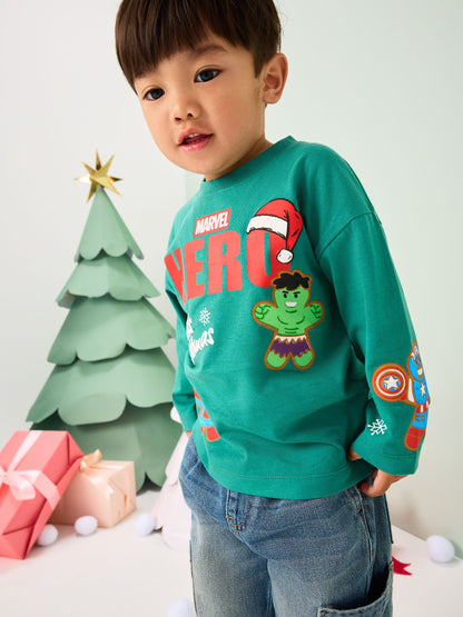 Green Christmas Marvel Long Sleeve T-Shirt (9mths-8yrs)