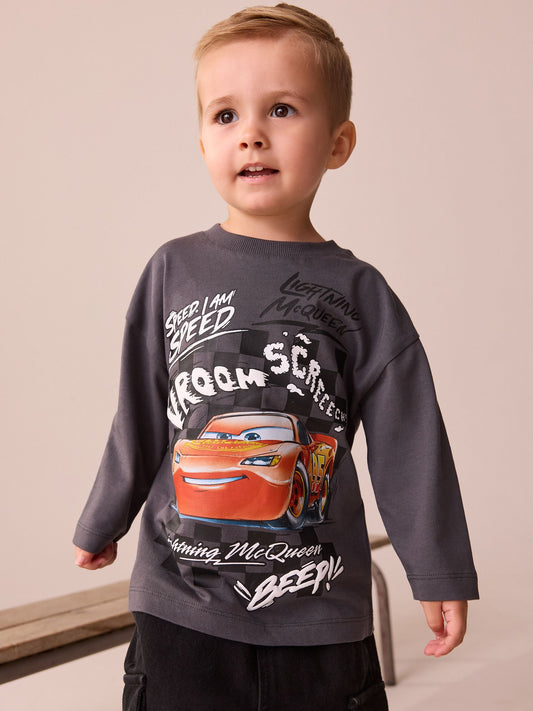 Charcoal Grey Long Sleeve Disney Cars Long Sleeve T-Shirt (3mths-8yrs) image 1