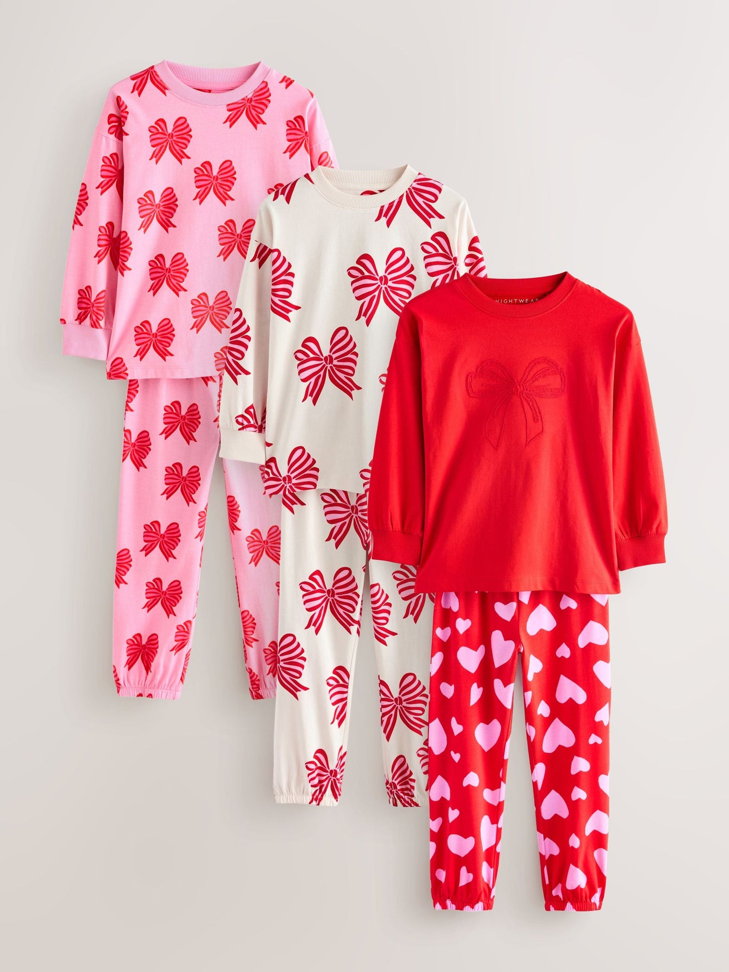 Red Bows/Hearts Joggers Pyjamas 3 Pack (3-16yrs)