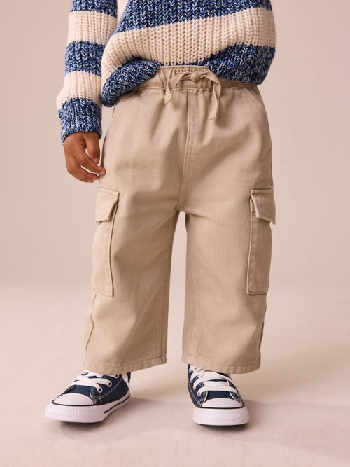 Stone Washed Wide Leg Cargo Trousers (3mths-7yrs) image 1