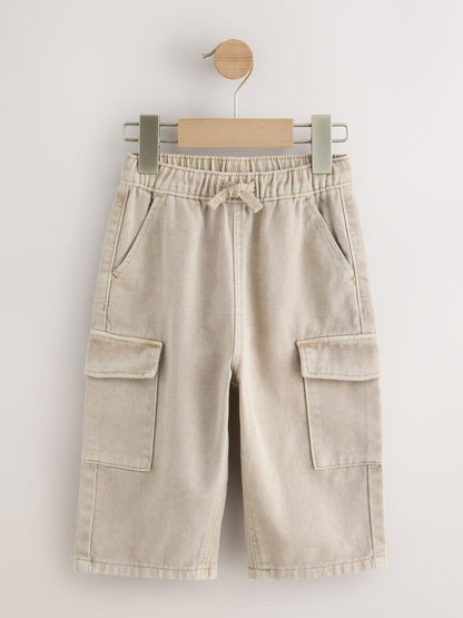 Stone Washed Wide Leg Cargo Trousers (3mths-7yrs) image 4