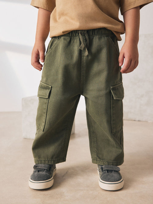 Khaki Green Washed Wide Leg Cargo Trousers (3mths-7yrs) image 1