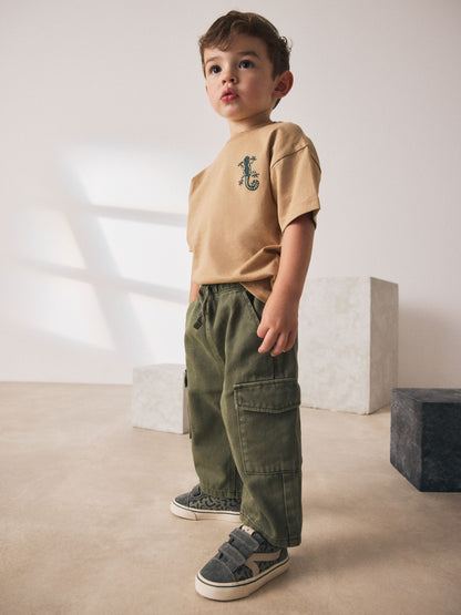 Khaki Green Washed Wide Leg Cargo Trousers (3mths-7yrs) image 2