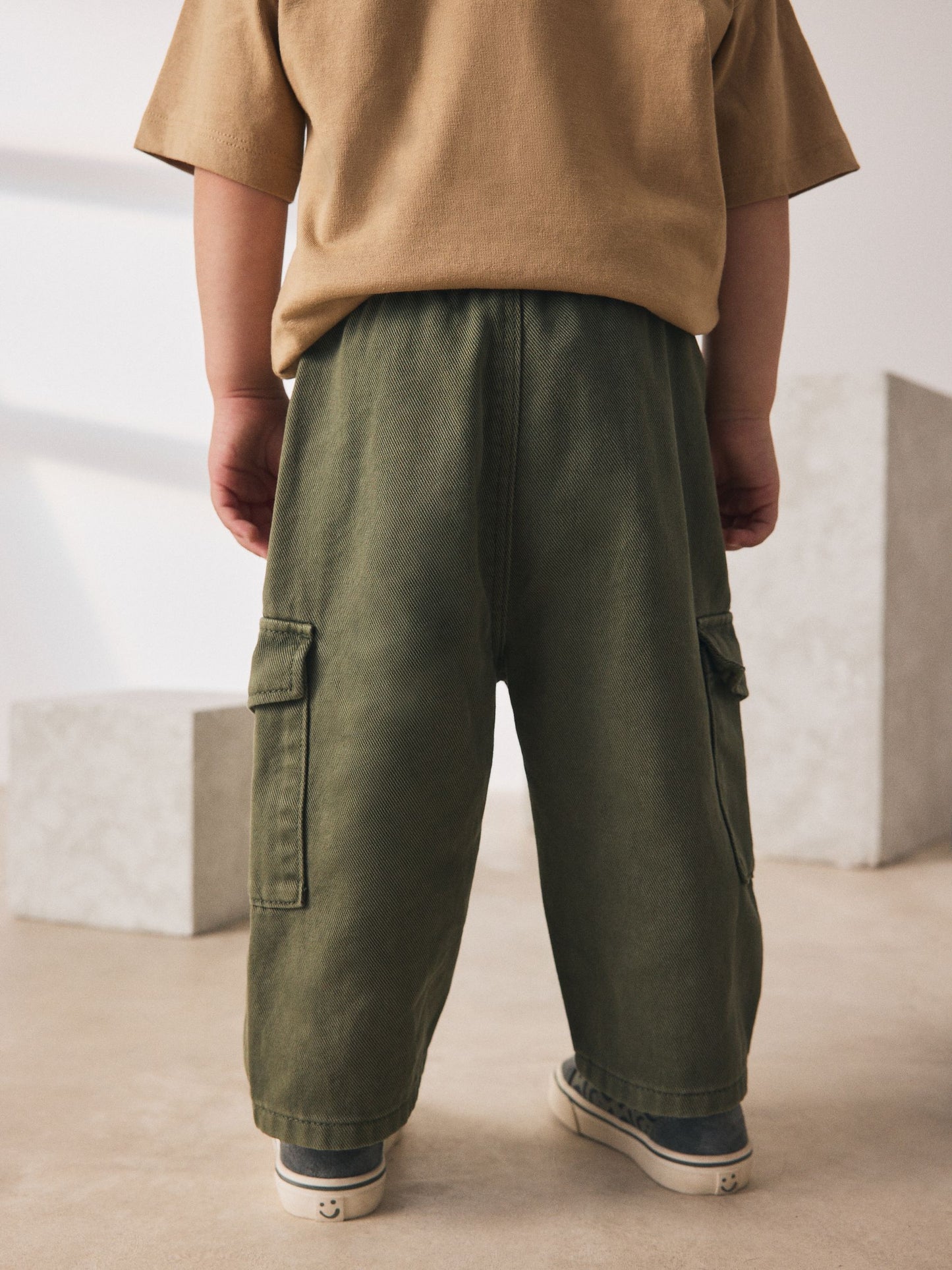 Khaki Green Washed Wide Leg Cargo Trousers (3mths-7yrs) image 3
