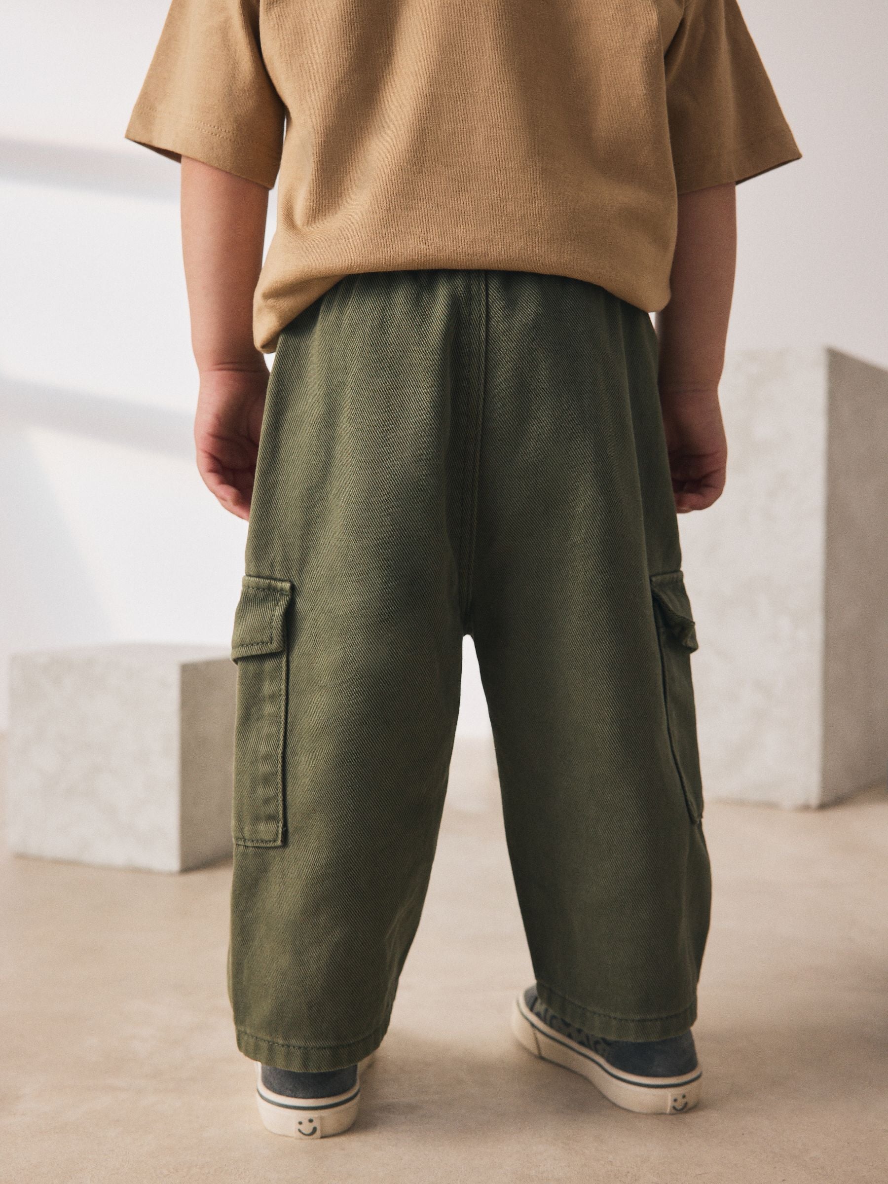 Khaki Green Washed Wide Leg Cargo Trousers (3mths-7yrs) image 3