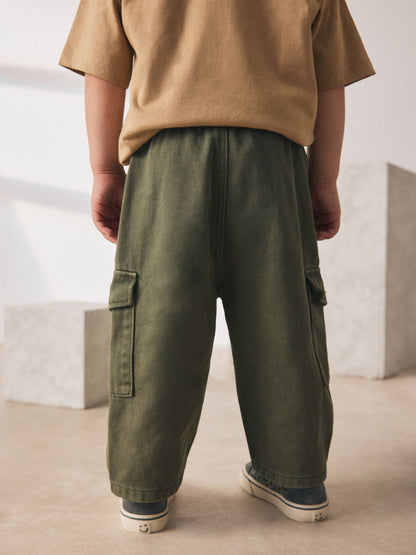 Khaki Green Washed Wide Leg Cargo Trousers (3mths-7yrs) image 3