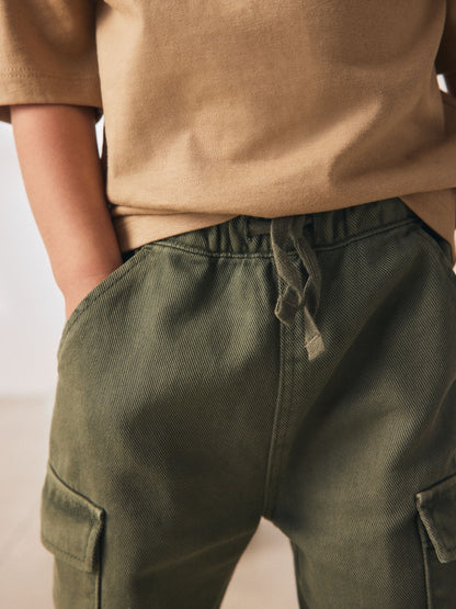 Khaki Green Washed Wide Leg Cargo Trousers (3mths-7yrs) image 4