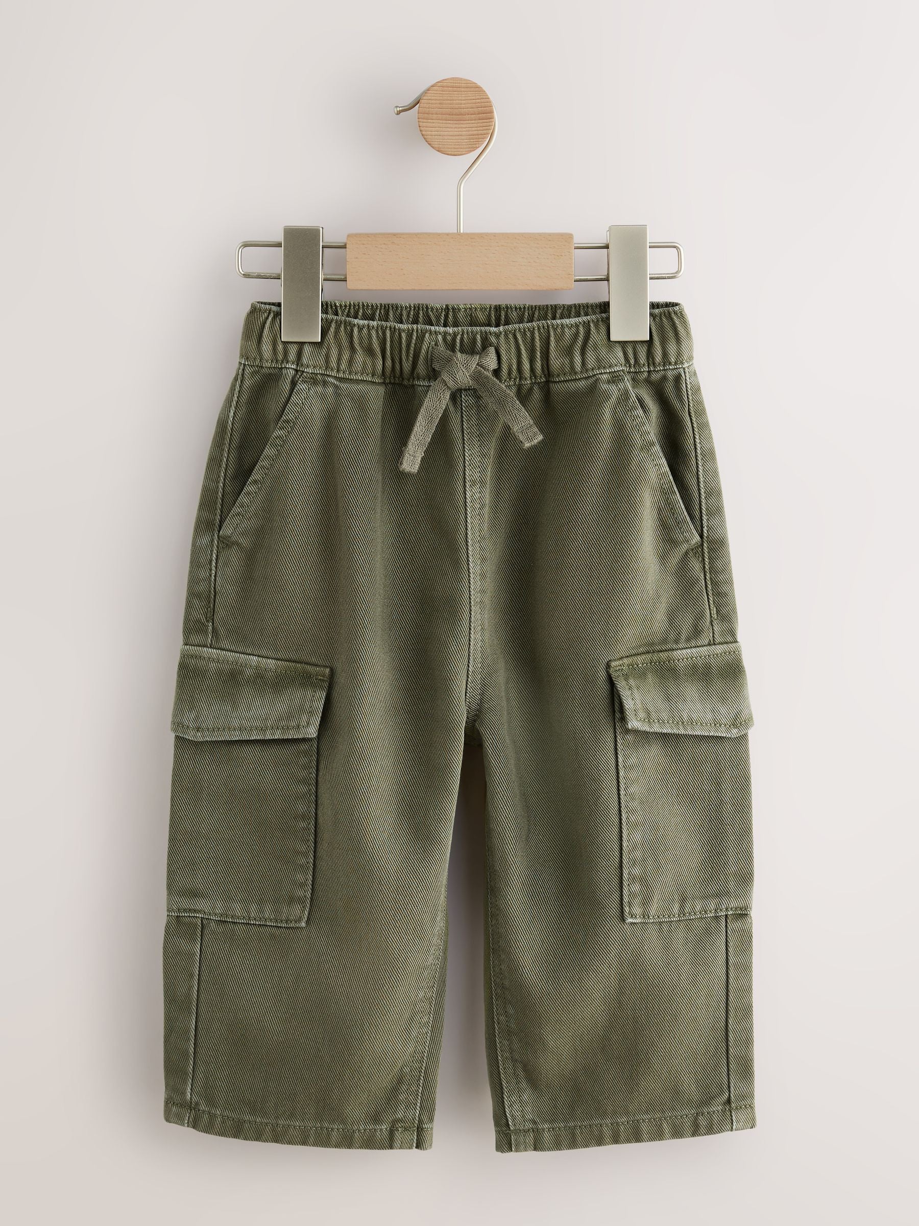 Khaki Green Washed Wide Leg Cargo Trousers (3mths-7yrs) image 5