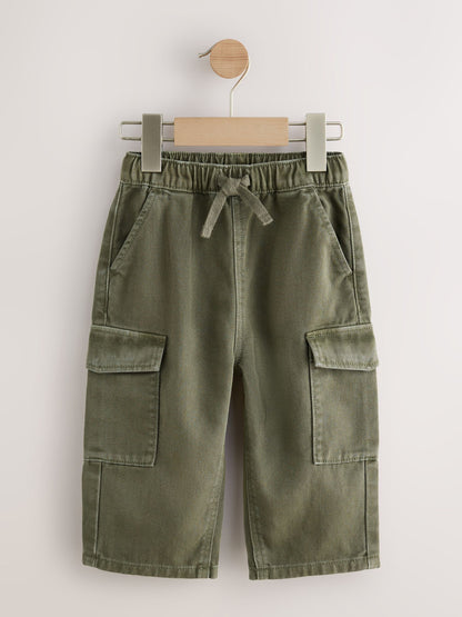 Khaki Green Washed Wide Leg Cargo Trousers (3mths-7yrs) image 5