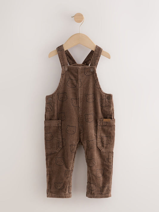 Brown Bear Print Corduroy Dungarees (3mths-7yrs)