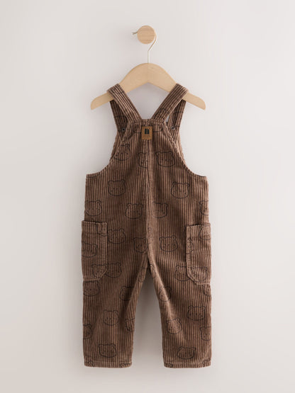 Brown Bear Print Corduroy Dungarees (3mths-7yrs)